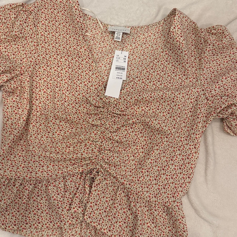 Topshop Floral Ruched Blouse